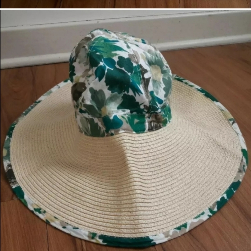 New Augus T Floral Cotton Straw FLOPPY SHADE BUCKET HAT